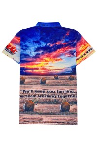 Custom Short Sleeve Polo Shirt Fashion Design Chest Pocket Whole Print Australian Agricultural Sublimation Sublimation Center Large Mechanical Engineering P1402 front view